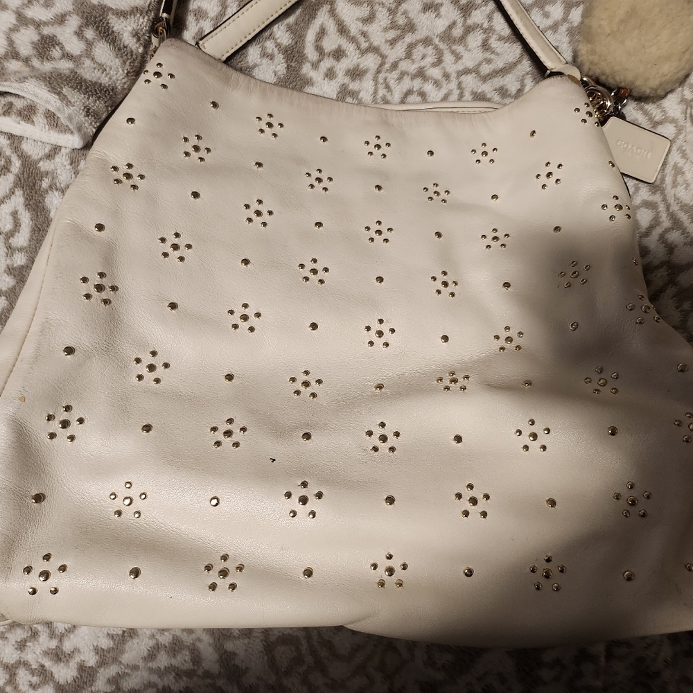 Coach All Over Stud Phoebe Shoulder Bag, Matching wallet in Calf Leather Chalk